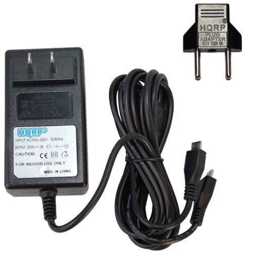 HQRP AC Adapter Dual microUSB Charging Cable for Indoor/Outdoor Portable Wireless Bluetooth Speakers / MP3 Music Players, Battery Dual USB Charger Plus HQRP Euro Plug Adapter