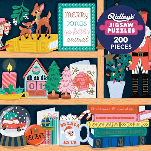 Ridley's Games: Festive Curiosities 200-Piece Christmas Puzzle|Holiday Puzzle with Gingerbread Houses, Snowmen, Christmas Trees, Nut Crackers|Makes Great Holiday Décor|Perfect Stocking Stuffer