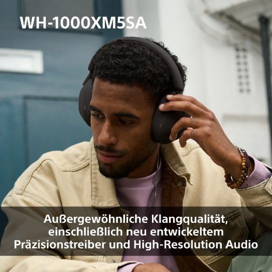 WH-1000XM5 SA inkl. Leichter Schutzhülle, Kabelloser Premium-Kopfhörer mit Noise Cancelling, Bluetooth, kristallklare Anrufqualität, Hi-Res-Audio, bis zu 30 Std Akkulaufzeit, iOS & Android - Schwarz 6