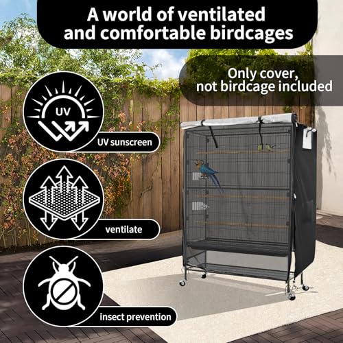 Image of Bird Cage Covers for Night,38 inchLx23 inchWx51 inchH,420D Fabric Washable Waterproof Large Dust Pet Birdcage Breathable Warm Protection Cover,Distraction and Light Eliminator for Winter,Cats,Mink(with Mesh)