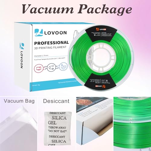Image of LOVOON PLA 3D Printing Filament Multicolor PLA Filament 1.75mm Silk Dual Color Change by Angle Filament Pla 1.75, Fit Most 3D Printer& 3D Pen, Silk Green /Purple, 1KG(2.2lbs) /Spool