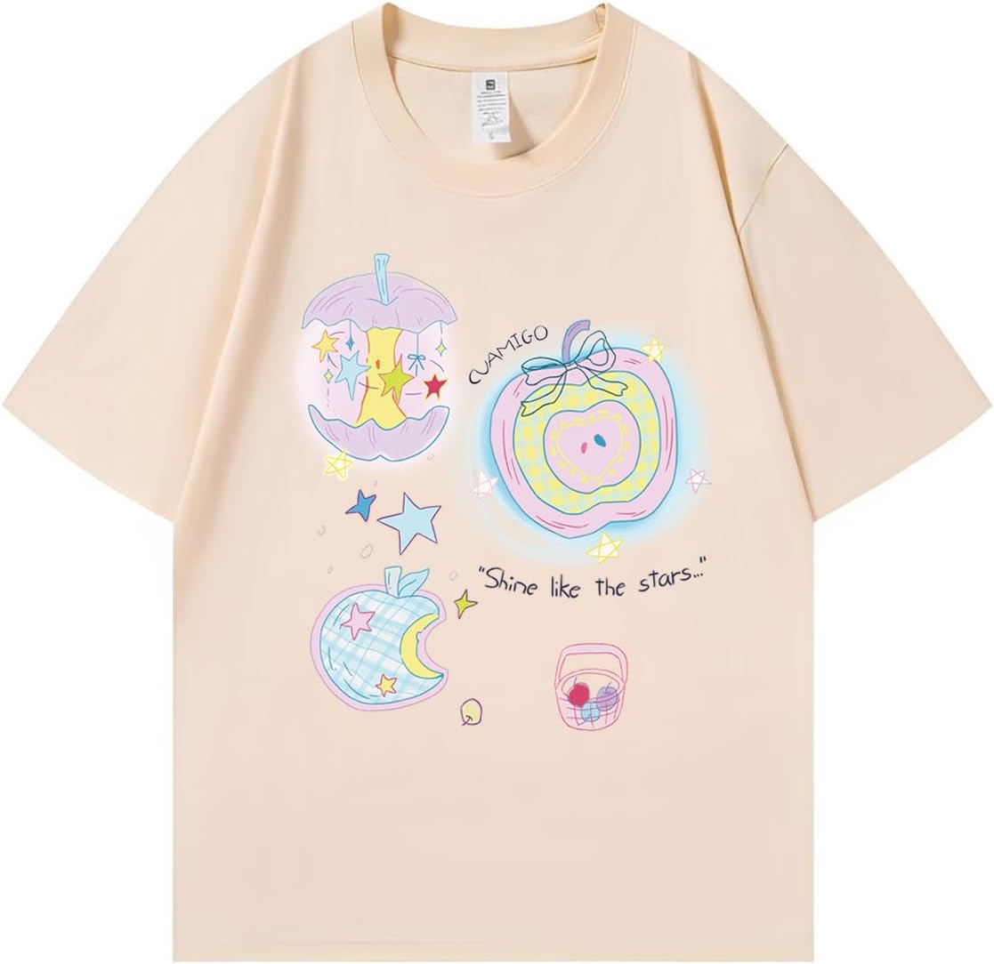 Kawaii Fashion Round Neck Short Sleeve Harajuku Y2K Cute Star Graphic Oversized T-Shirts for Women - Image 5