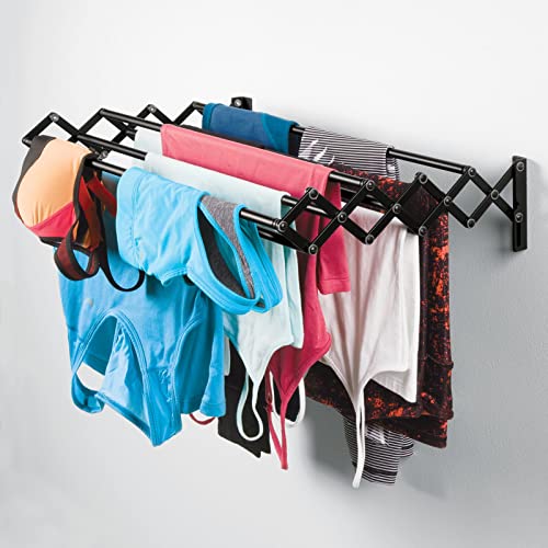 mDesign-Steel-Wall-Mount-Accordion-Expandable-Retractable-Clothes-Air-Drying-Rack-8-Bars-for-Hanging-Garments-Mounted-Organizer-for-LaundryUtility-Room-Bathroom-Garage-Bardo-Collection-Black mDesign Steel Wall Mount Accordion Expandable Retractable Clothes Air Drying Rack 8 Bars for Hanging Garments Mounted Organizer for LaundryUtility Room Bathroom Garage Bardo Collection Black