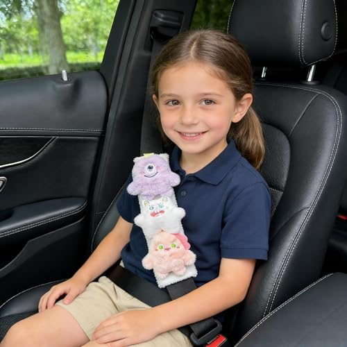Image of Baby Car Seat Neck Cover, Baby Strap Pad, Car Seat Strap Cover, Car Seat Belt Cover Boy Girl, Baby Neck Pad Protector, Car Strap Pad Fleece, Belt Pad Plush Doll, Seat Belt Pads (Purple, White, Pink)