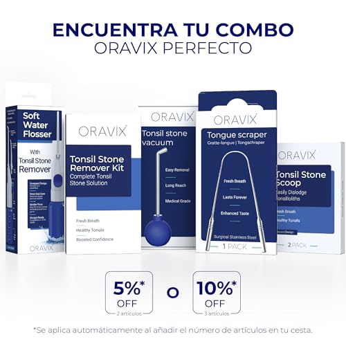 Kit de extracción de tonsilolitos o piedras amígdalas de 3 herramientas para eliminar el mal aliento: Tonsil scoop, Raspador de lengua de cobre, Jeringa de 12 ml con punta curvada. ORAVIX