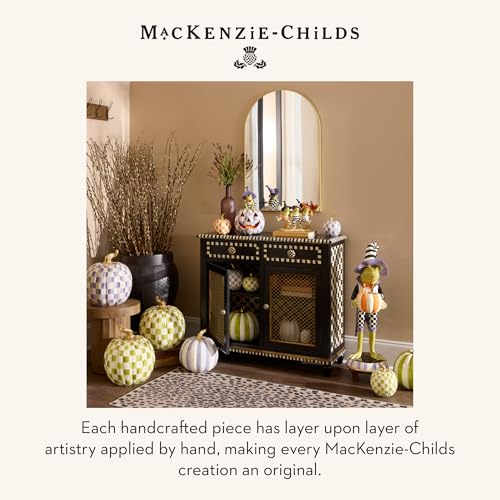 Image of MACKENZIE-CHILDS Pumpkin, Resin Halloween and Fall Decor, Small, Olive-Green Moss Check
