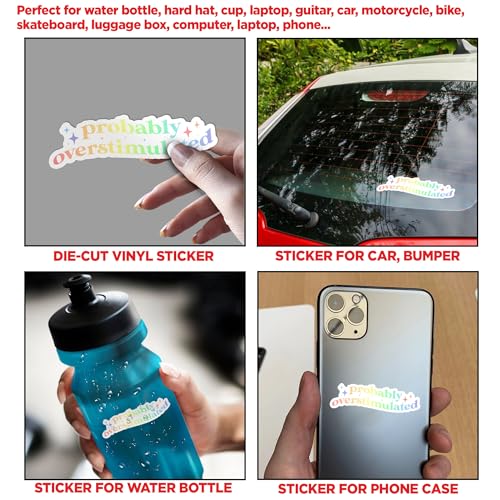 Image of (3Pcs) Probably Overstimulated Sticker Overstimulated Retro Rainbow Sticker 2 inch Die-Cut Waterproof Vinyl Sticker for Hard Hat Laptop Water Bottle Phone Kindle Decal Stuff Gifts for Her Him 2 Inches