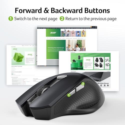 Image of Acer Wireless Mouse for Laptop, 2.4GHz Computer Mouse 3 Adjustable DPI Office Cordless USB Mice with USBA Receiver, 6 Buttons, 1600 DPI, Medium to Large Sized Hands (Dark)