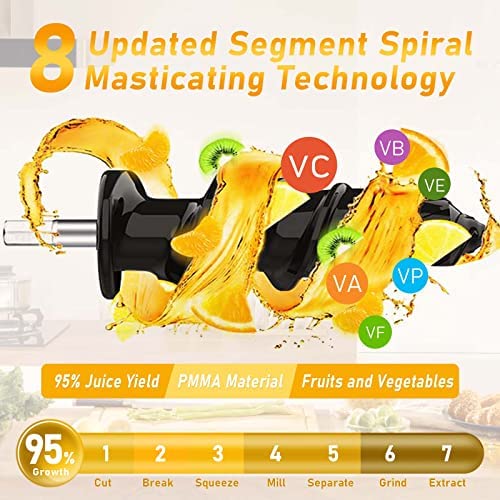 Slow Masticating Juicer Maker Machine, Fezen Celery Juicer 2-Speed Modes & 8 Updated Segment Spiral Cold Press Juicer Machines For 95% Juice Yield, High Nutrient Fruit & Vegetable Juice With Recipes #TOP1