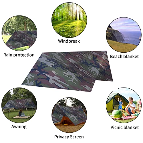 HYOUT Lightweight & Waterproof Hammock Tarp Camo Tent Tarp Multifunctional Outdoor Picnic Camping Traveling Awning Backpacking Tarp Shelter Rain Tarp - Thumbnail 6