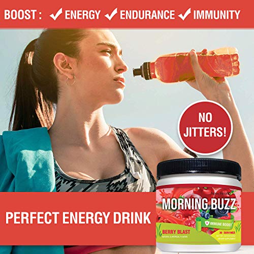 Morning Buzz Clean Energy Drink Mix + Immune Support (5 Oz/143g) by New Health, Sugar-Free, Green Tea Natural Caffeine, Vitamin D, Zinc, Antioxidant, Probiotic, Powder Mix, 30 Serving - Thumbnail 6