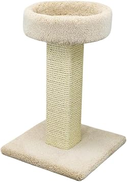 Maykoosh French Flair Elevated Cat Scratch Post with Cat Bed, Compact and Stylish Elevated Cat Bed with Plush Carpet and Sisal Scratching Post, Perfect for Sleep and Play Light Tan