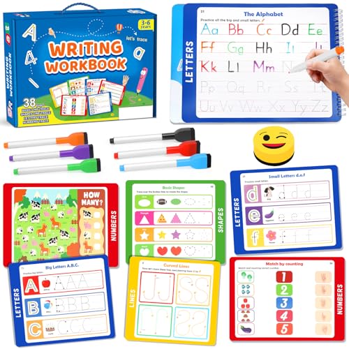 Toddler Toys for Boys Girls Age 2-5 - Wipe Clean Handwriting Practice Busy Book with 6 Markers - Preschool Learning Activity Toy - Educational Gift for 3 4 5 Year Old Kids