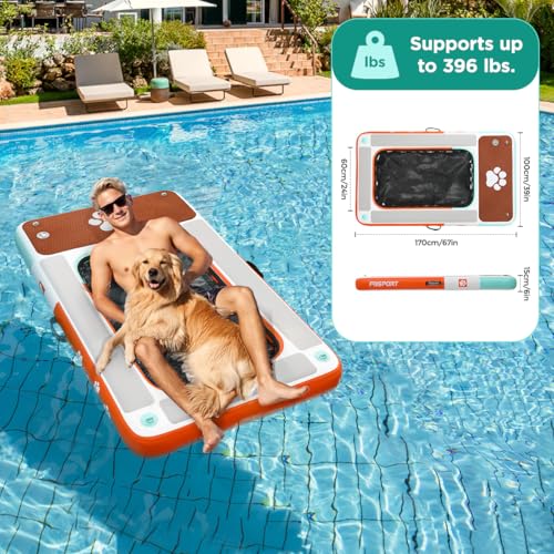 FBSPORT Poolrampe Pooltreppe für Hunde, Hunderampe für Schwimmbad, Hundepool, aufblasbare Hundepose für Pool, Seen, Boote und Meer, rutschfeste EVA-Schwimmplattform