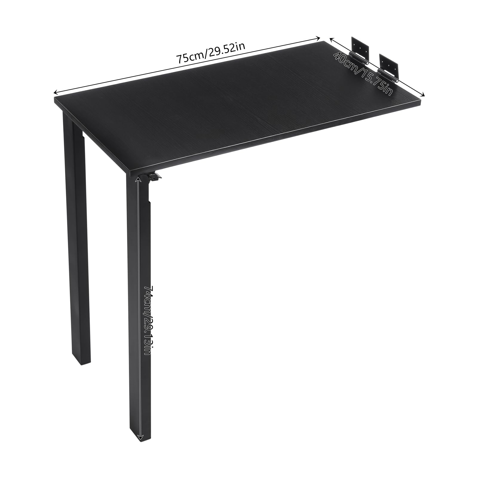 Tavolo pieghevole montato a parete in legno massello E0 grade, 75 x 40 x 74 cm, pieghevole da parete, tavolo da cucina, tavolo da pranzo, tavolo da pranzo (nero)