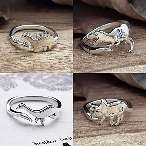 FNHC Dinosaur Silver Band Ring Adjustable Love Gift Dainty Women Men Jewelry (2PCS-A)