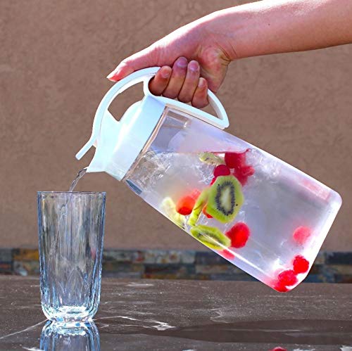 High Heat Resistant One-Touch Airtight Pitcher 2.3Qt (74Oz) For Water, Coffee, Tea, & Other Hot Or Cold Beverages | Leak Proof & Space Saving, Dishwasher Safe | Made In Japan #TOP4