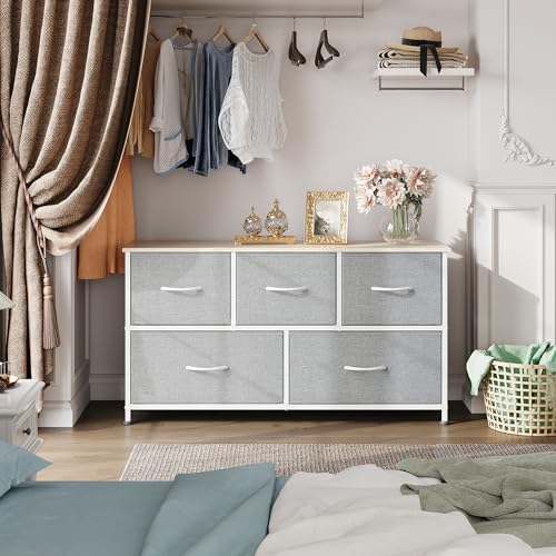 Image of WLIVE 5 Drawer Dresser for Bedroom Organization and Storage; Fabric Drawer Organizer for Clothes and Sweater Storage; Kids Small Dresser for Room Organization and Storage Solutions