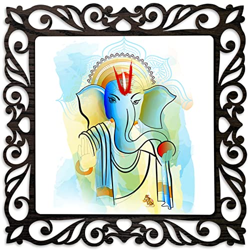 Image of Casa Rica Photo Frame Painting Wall Hanging home decoration for Wall, Living /Bed Room, Lobby(12inch x12inch) Laser Cut(Multicolor) (Blue Ganesh ji)
