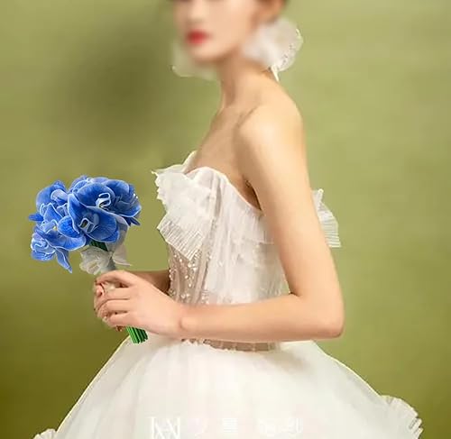 Miniatura 5 de 20 piezas de orquídeas artificiales azules para centros de mesa de velas flotantes, cabeza y tallo de flores sintéticas, ramo de manualidades para