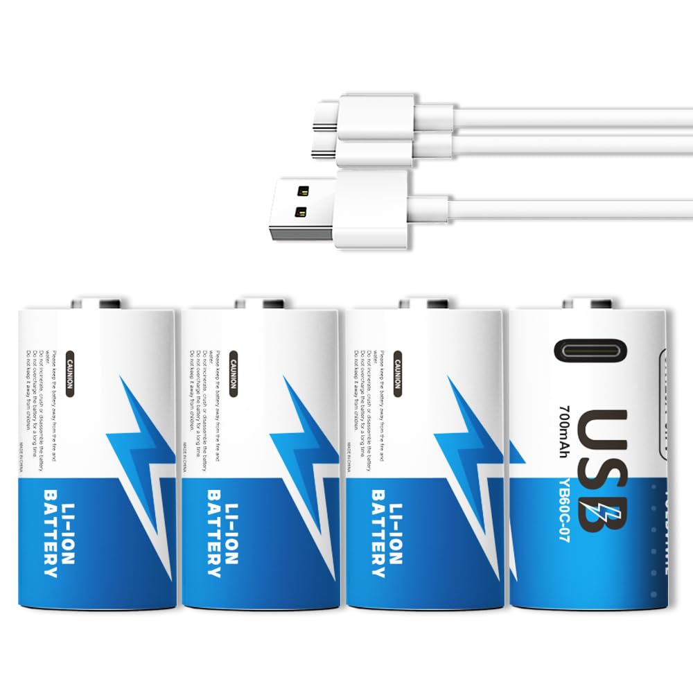 YUEBVIWIE CR123A Rechargeable Batteries 700mAh Lithium 3.7V - 4 Pack, 1500+ Cycles, USB-C Charge, Compatible with Arlo VMC3030 VMK3200 VMS3330 3430