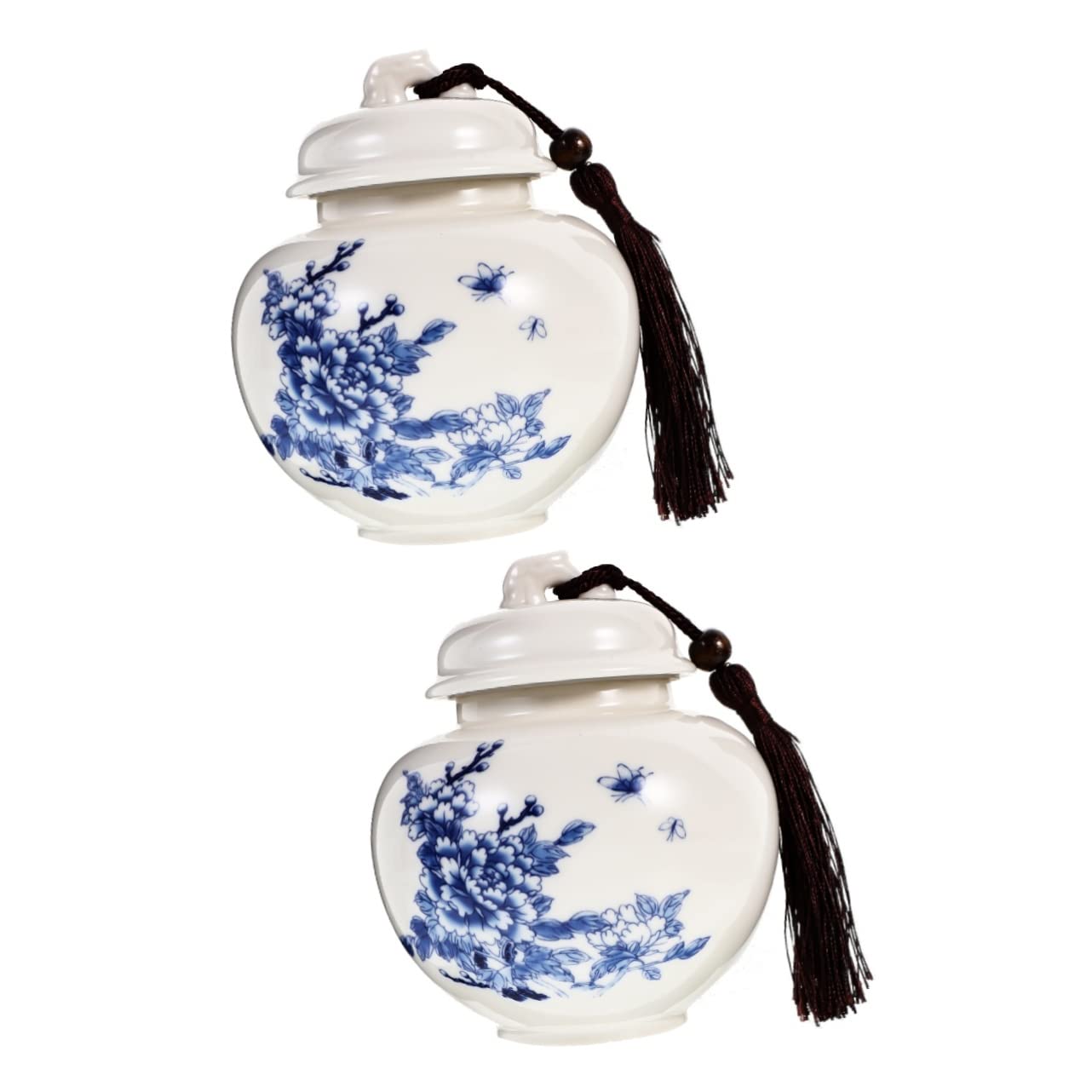 XYIANG 2pcs Blue and White Porcelain Tea Mini Ceramic Jars airtight Tea Canister Coffee tin Canister Flour and Sugar containers Cereal containers Storage Ceramics nut jar Household
