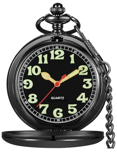 Image of Tiong Smooth Pocket Watches Quartz Arabic Numerals Men Pocket Watch with Chain&Box