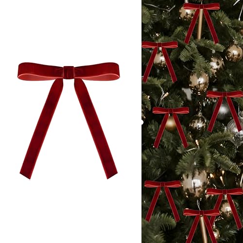 Zidoley 24PCS Red Christmas Tree Bows, Red Velvet Bow for Christmas Trees, Xmas Tree Burgundy Bows Decorations (24, 5×7inch)
