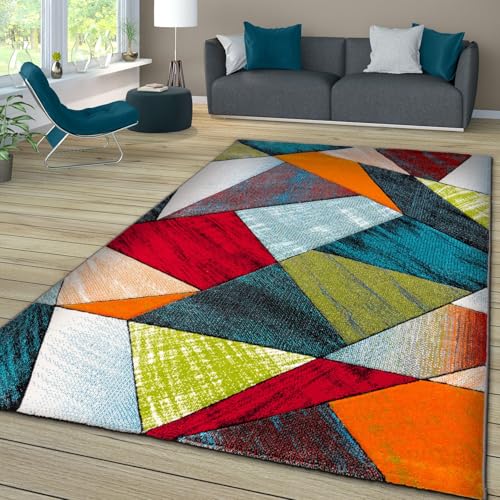 TT Home Tapis Pile Courte Chambre Adulte Salon Modern Motif Geometrique Moucheté 3D Multicolore, Couleur: Vert Rouge Bleu, Dimension:160x230 cm