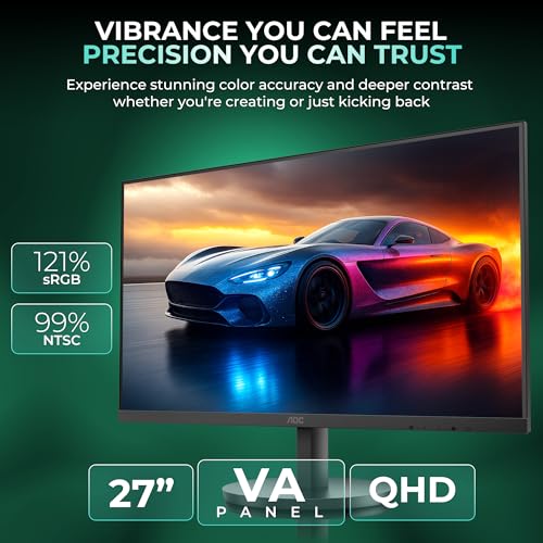 Image of AOC Q27B3M2 Gaming Monitor 27 inch 2560 x 1440 QHD VA, 100Hz Refresh Rate, 4ms Response Time, Adaptive Sync, Low Blue Mode, 99% NTSC, 178 Wide Viewing Angle, 3-Sided Frameless Design, Tilt Stand