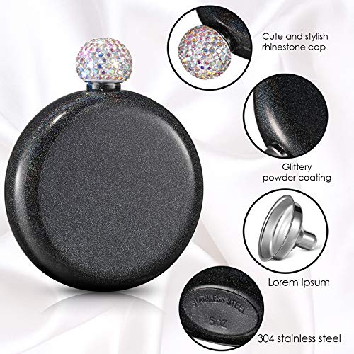 2 Pieces Cute Liquor Flask For Women Stainless Steel Flask Crystal Liquor Glitter Whiskey Flasks 5 Oz Cute Liquor Flask With Crystal Lid, Funnel And Glitter Coating For Women Present (Black And White) #TOP1