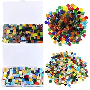 850PCS Mixed Color Mosaic Tiles, Stained Transparent Glass Mosaic Pieces with Organizer Box for DIY Crafts Home Decoration, Square Shape, 1 by 1 cm, Aunifun