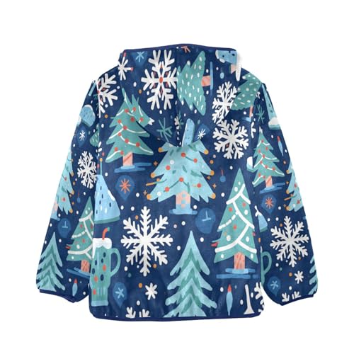 Christmas Trees Snowflakes on Blue Toddler Fleece Jacket Girl Boys Hooded Fleece Jacket2