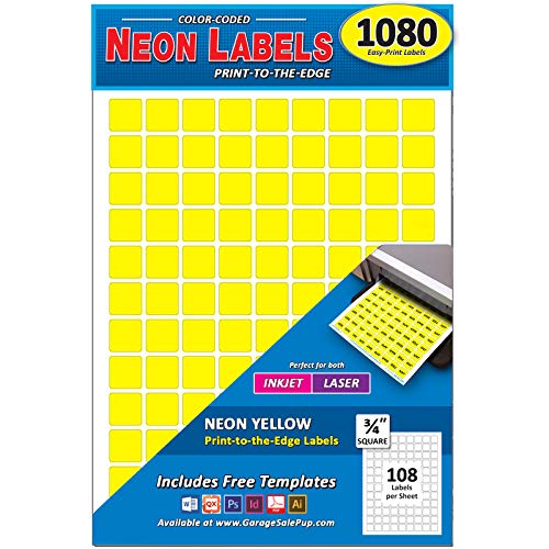 Pack of 1080 3/4" Square Color Coding Dot Labels, Bright Neo