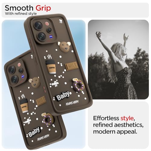 Image of Pikkme Back Cover for Vivo V70 5G | 3D Bear Silicone Cute & Fun Coffee Cartoon | Full Body Protection Bumper Case (Brown)