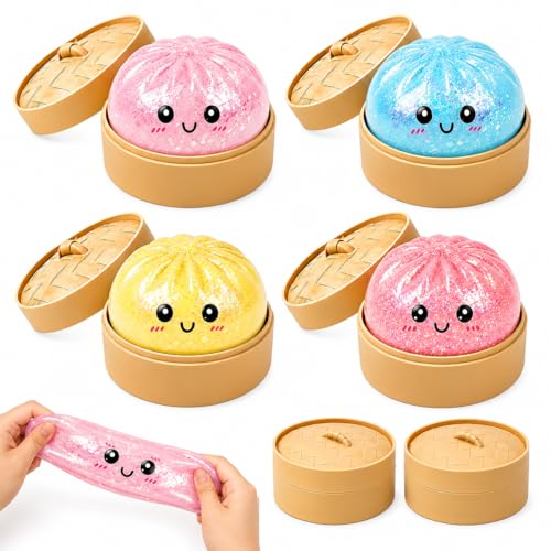 Glitter Dumpling Squishy, 2 Stück Dumpling Squishy Mystery Box, Dumplings Stressball Fidget Toys, Squishies Dumplings Anti Stress Spielzeug für Kinder Erwachsene