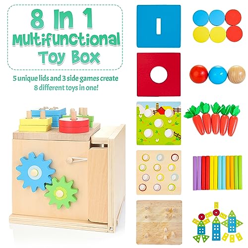 Kizfarm Educational Montessori Toys for 1 2 Year Old, Include Object Permanence Box, Magnetic Worm Game, Carrot Harvest Toy, Coin Drop Toy, Developmental Montessori Toys for Babies - Image 3