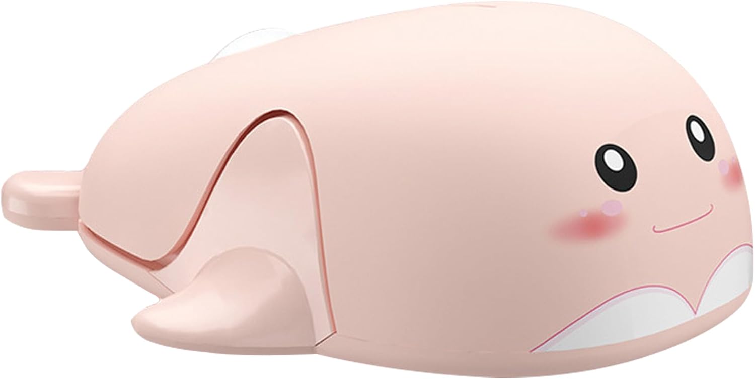 CHUYI Cute Animal Dolphin Shape Wireless Silent Mouse Frosted Cartoon Portable Travel Mute 1600DPI Novelty Optical Unique Cordless Quiet Mice for Computer Laptop PC Gift (1 Pack-Pink)