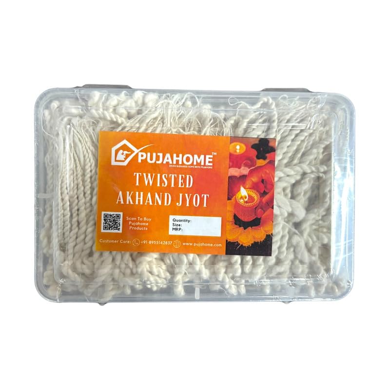 Image of Twisted Short Akhand Jyot - 300 Pieces | Cotton Wick 24 Hours Burning | White Colour Long Lasting Pure Cotton Wicks for Daily Pooja and Meditation