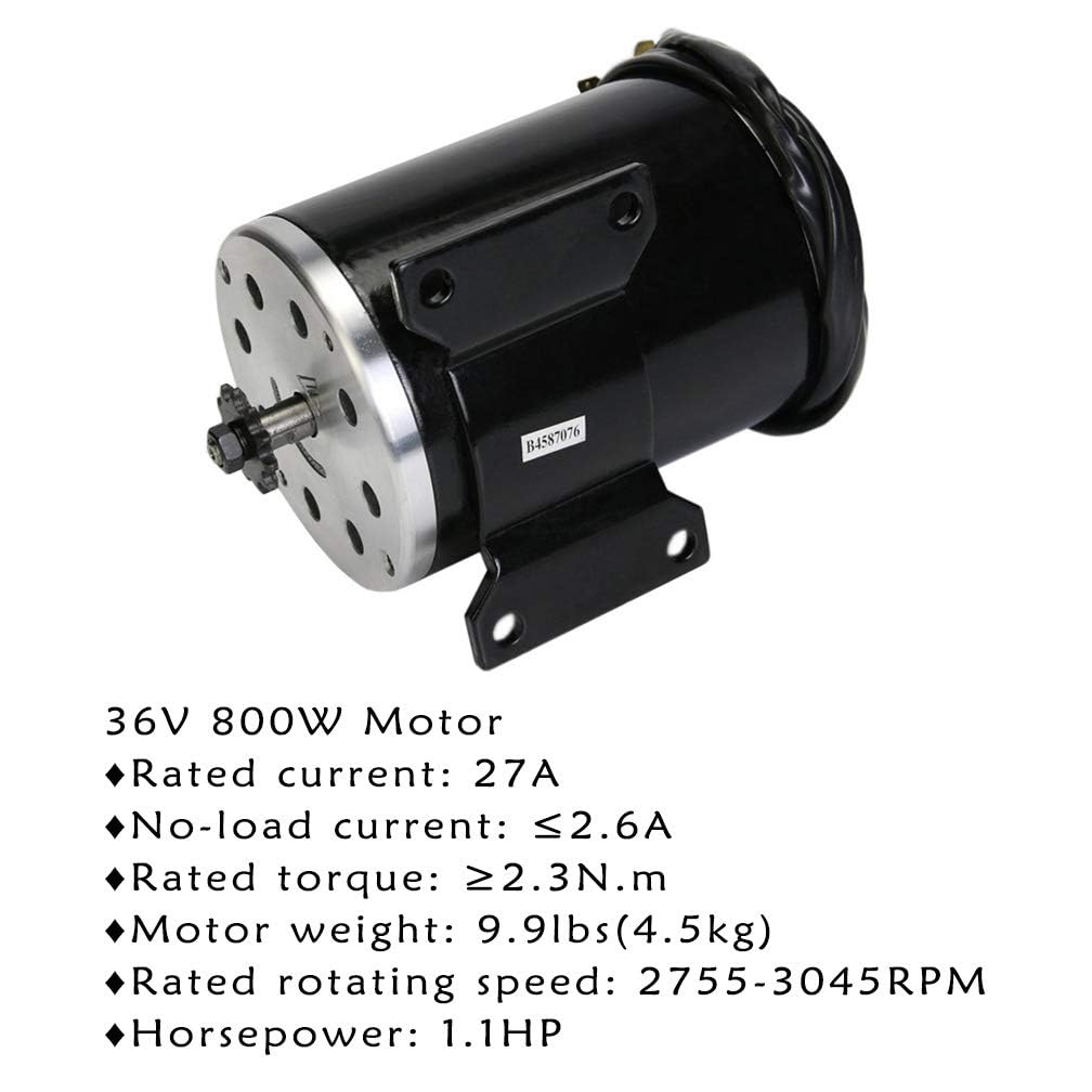 36V 800W Brushed DC Motor Kit with Controller Set+ Sprocket Throttle Pedal for Electric Scooter Go Kart Bicycle e Bike Tricycle Moped ATV Quad Dirt Bike Razor Buggy