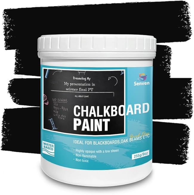 Chalkboard Paint Black Chalk Board Paint for Wood, Metal, Glass, Wall, Plaster Boards Sign, Frame Any Surface Black Matte Finish, Acrylic Non-Toxic, Quick-Dry - 250g, 9oz, Cover 35 sf