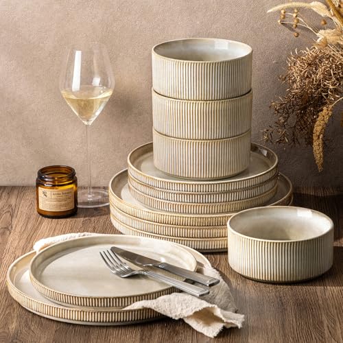GBHOME 12-Piece Stoneware Dinnerware Set for...