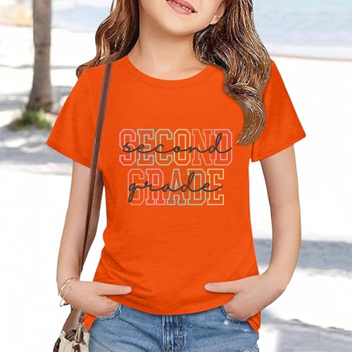 Little Boys T Shirt Cute Cotton Short Sleeve Graphic Tees for Teens Girls Kids Cool Casual Crewneck (Orange, 8-9 Years)2