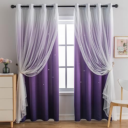 Anytime Dream Star Blackout Curtains for Kids Rooms Girl Princess Curtain for Daughter Bedroom Window s(Dark Purple,1 Panel,W52 x L84inch)