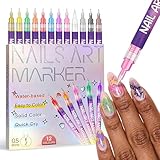 Nail Art Pens Set 3D Nail Polish Markers for Gel Nails 12 Colors Graffiti Dotting Pen 0.5mm Acrylic Paint Pens Drawing Painting Lines Pen for DIY Nails Art Design Doodle Pen Manicure Tools