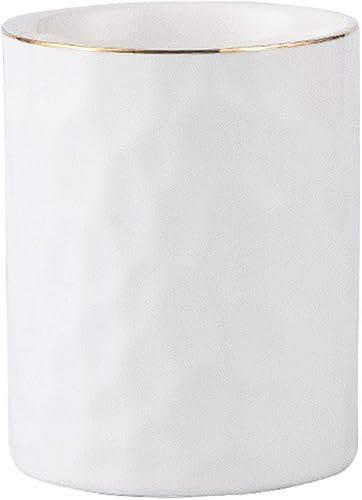 LifePassion Portalápices para escritorio, vaso de cerámica para lápices, elegante organizador de bolígrafos de escritorio, color blanco
