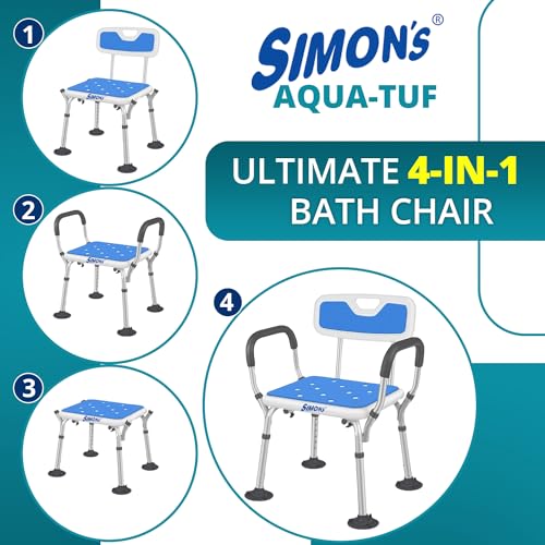 Image of Simon's Aqua-TUF Heavy-Duty Bath Chair for Elderly, Senior Citizens to sit and take Bath, Shower Bench with Jumbo Suction Grips Base | Height Adjustable & Tool-Free Assembly - Blue - Pack of 1