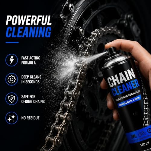Image of Bike Chain Cleaning Brush with Chain Cleaner & Chain Lube 150ml Each + Microfiber Duster | Complete Motorcycle Chain Cleaning Kit | Bicycle, Scooter & Cycle Cleaning Accessories