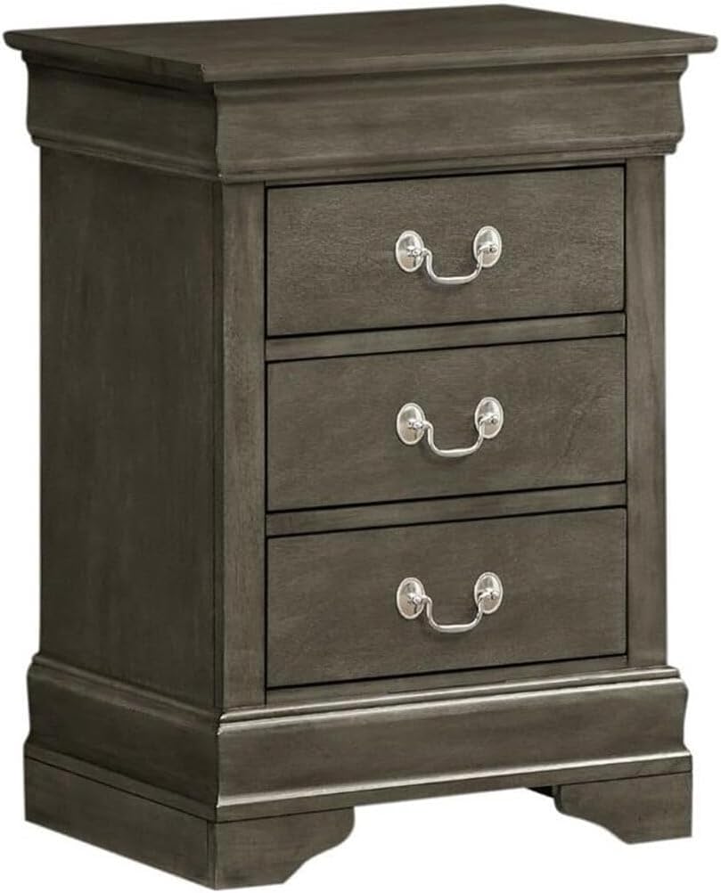 HomeStock Vintage Nightstand with Dovetail Drawers - Traditional Bedroom Furniture Gray/3 Drawer