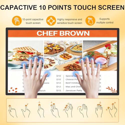 Image of 32 inch Digital Signage Display, Touchscreen Wall Mount Digital Signage, 400nits Advertising Display, Indoor Digital Signage, CMS /U-Disk Plug&Play, Split Screen, 7 /24 Operation for Restaurant